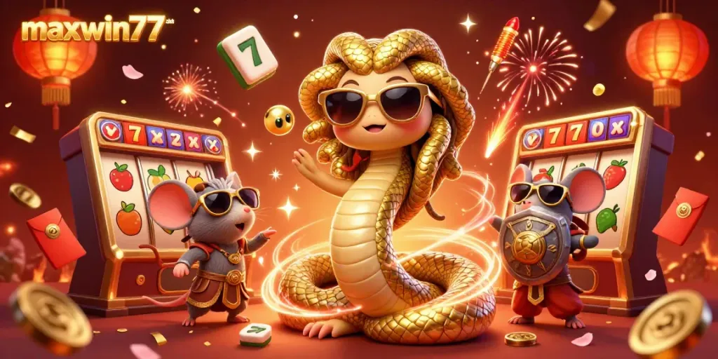 Engage with the thrilling maxwin77 slot experience featuring Medusa and a warrior mouse in a vibrant casino.