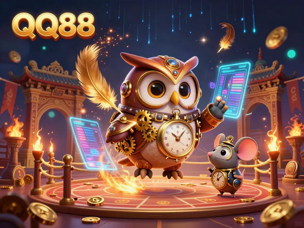 Engage with QQ88's thrill through steampunk characters in a vibrant casino scene.