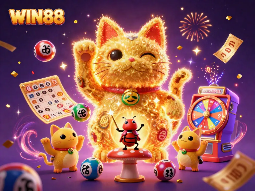 Engage with WIN88's vibrant online casino experience featuring lucky symbols and dynamic prizes.