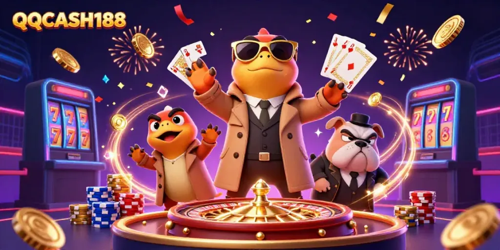 Experience the excitement with QQCASH188 as raptors attempt a comical entrance into a VIP casino lounge.
