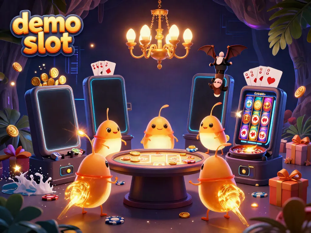 Engage with demo slot illustrated by glowing worms in a vibrant cave casino scene.