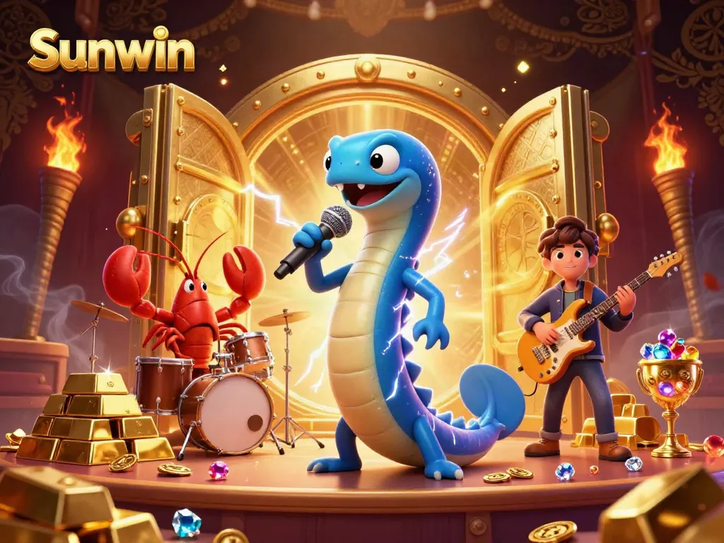 Experience the underwater thrills at Sunwin's vibrant casino stage featuring musical sea creatures.