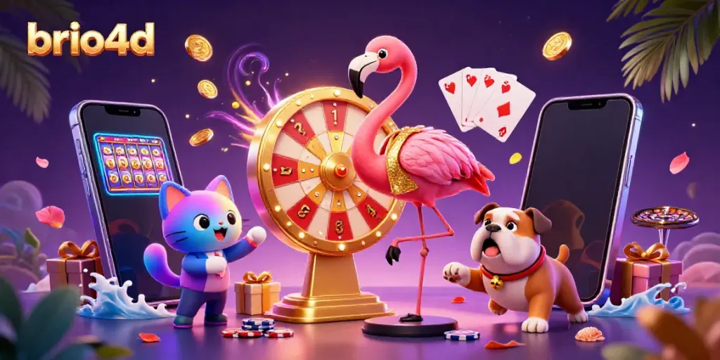Engage with brio4d game features in a lively casino scene with vibrant characters and dynamic game elements.