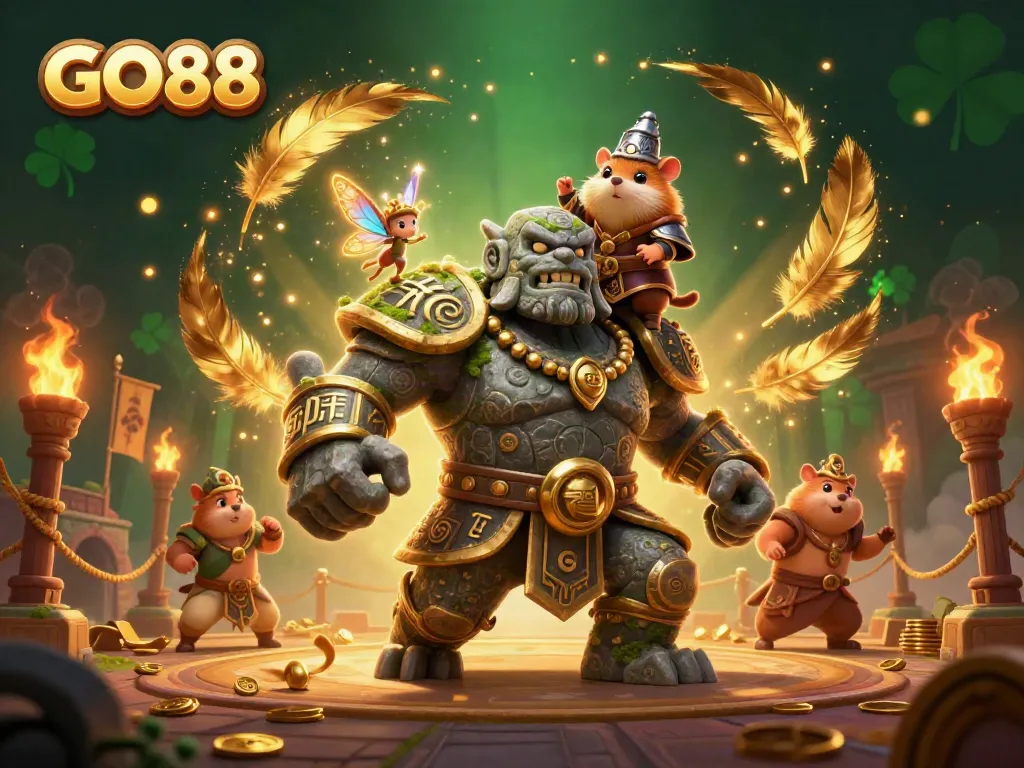 Engage in thrilling gameplay at GO88 with vibrant characters amid dynamic casino elements.