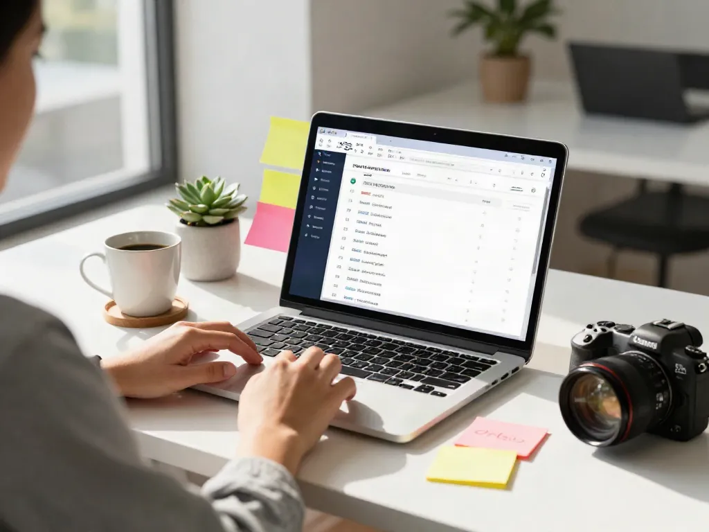 주소모음 workspace with curated links and bright natural light.