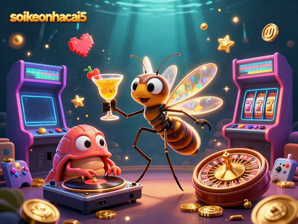 Experience thrilling gaming with soikeonhacai5's vibrant casino mascot and unique casino elements.