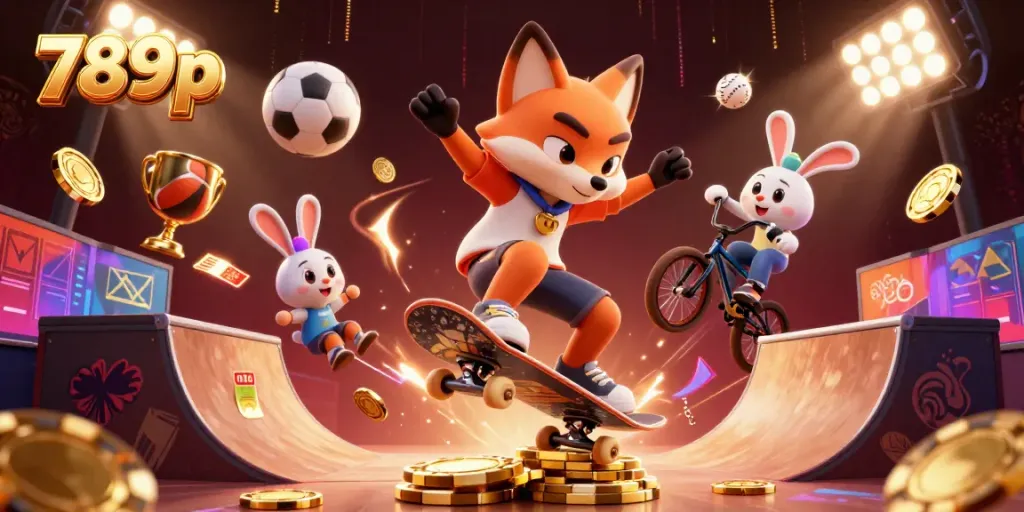 Experience thrilling gameplay with 789p as a cartoon fox does tricks over golden poker chips.