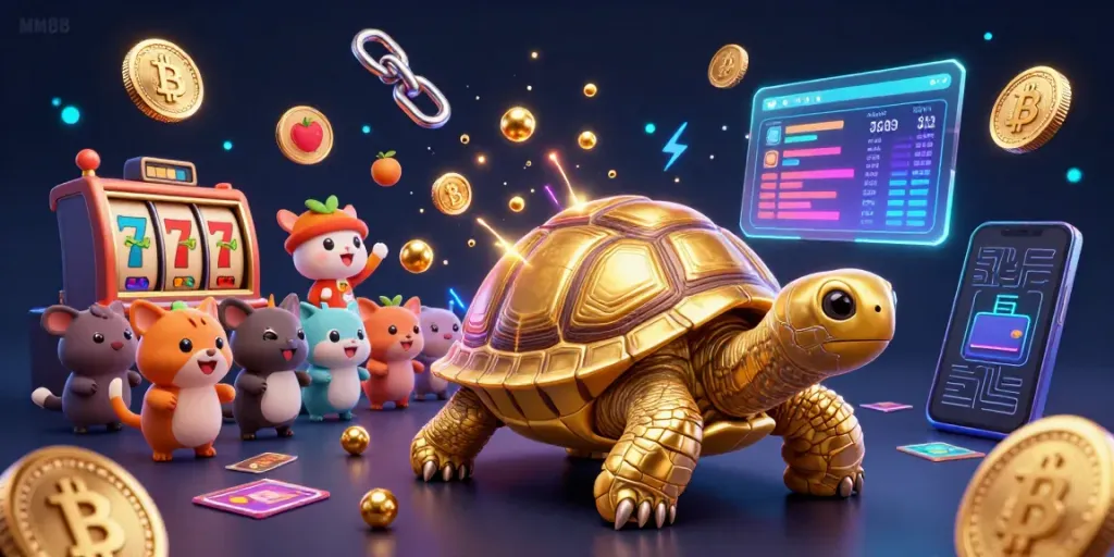 Experience the vibrant MM88 gaming scene with thrilling slot reels and bouncing golden balls.