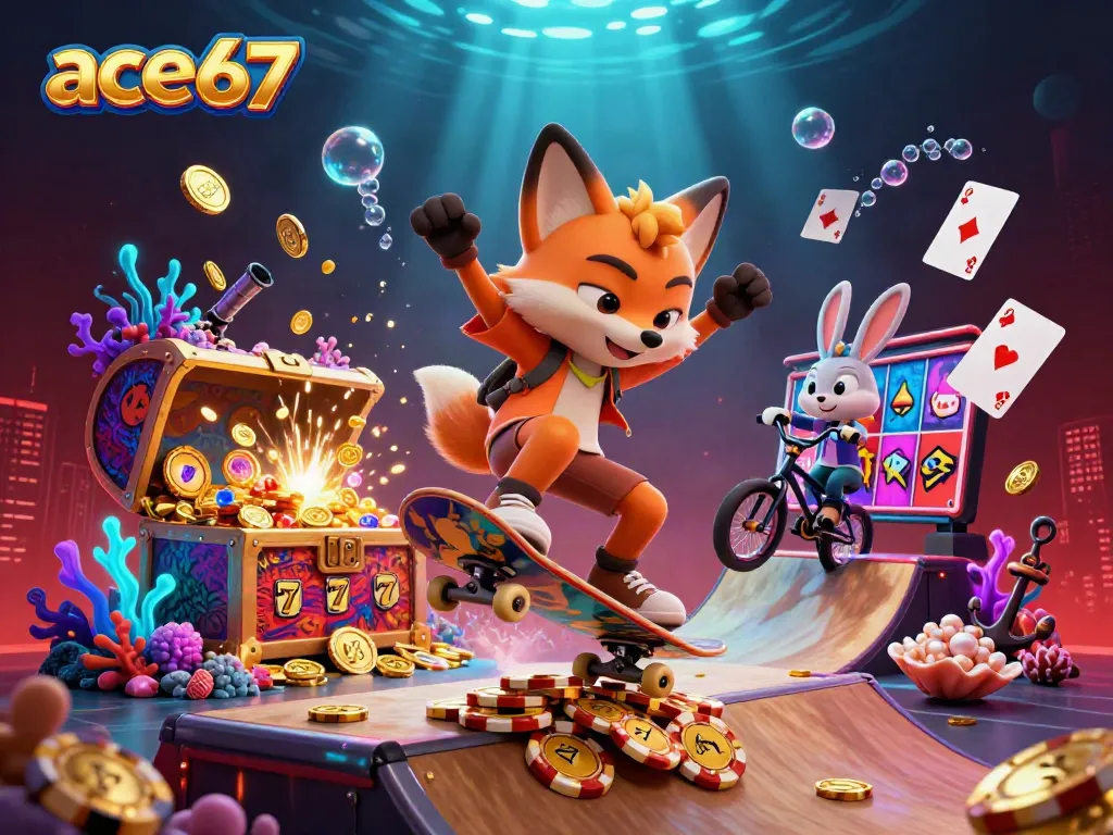 Experience excitement with ace67 in a vibrant casino scene featuring dynamic characters and gaming elements.