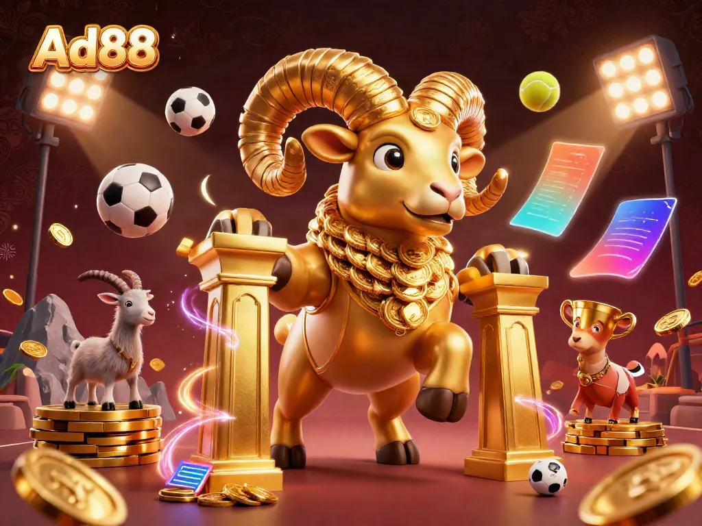 Ad88 offers a vibrant 3D casino illustration showcasing excitement and dynamic gameplay.