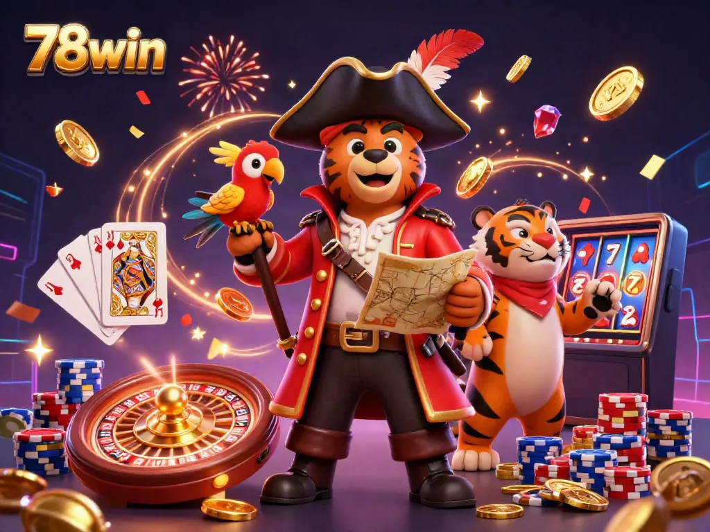 Experience thrilling gaming adventures with 78win featuring treasure-hunting characters and casino elements.